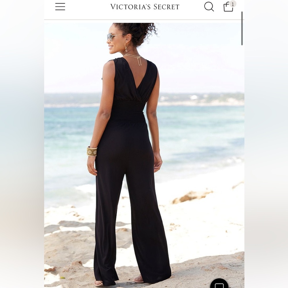 Lascana from Victoria’s Secret Black Tie Shoulder Jumpsuit Size 8 - Picture 1 of 12